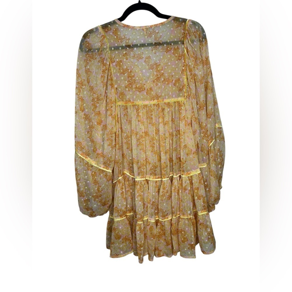 Free People Sheer Flowy Yellow Paste Ruffle Tiered Mini Dress Small *no slip - Picture 5 of 10